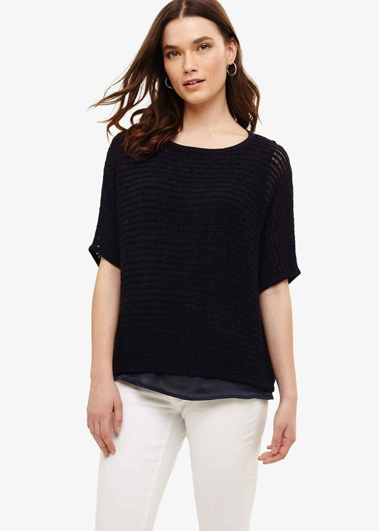 Phase Eight Lori Ladder Stitch Tape Knit Jumper Pullover Top Navy Size UK8 RRP65