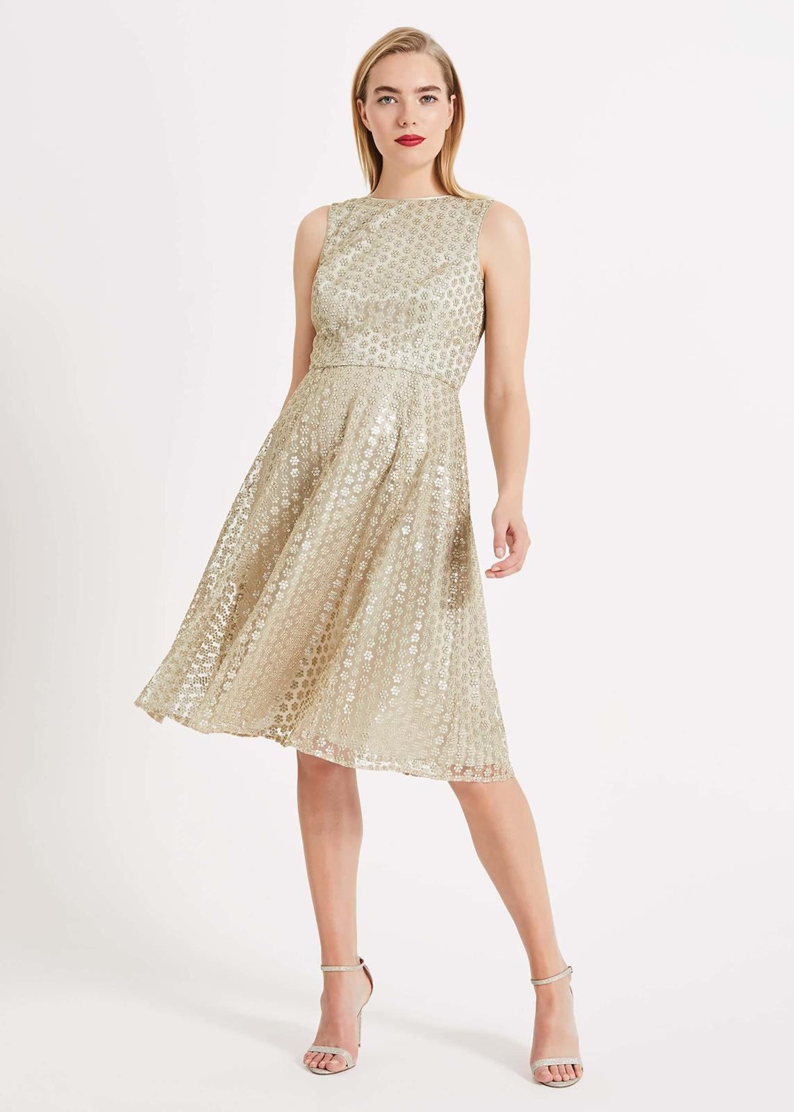 Phase Eight Imani Sequin Flower A-Line Dress Gold Size UK18 RRP225