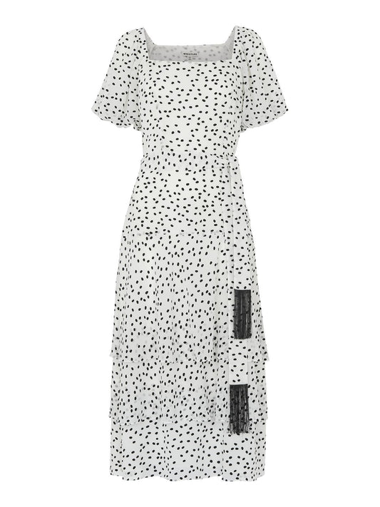 WHISTLES Viola Dress Black & White Spotted Tiered Short Sleeved UK4 BNWT RRP299