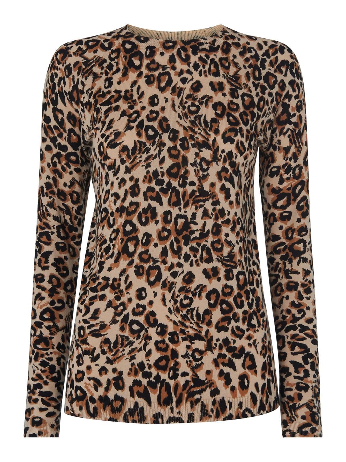 WHISTLES Ladies Leopard Print Crew Neck Knit Jumper Brown UK4 BNWT RRP89