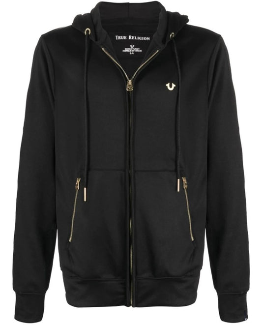TRUE RELIGION Men's Black Gold Foil Logo Zip Hooded Jumper S BNWT RRP169