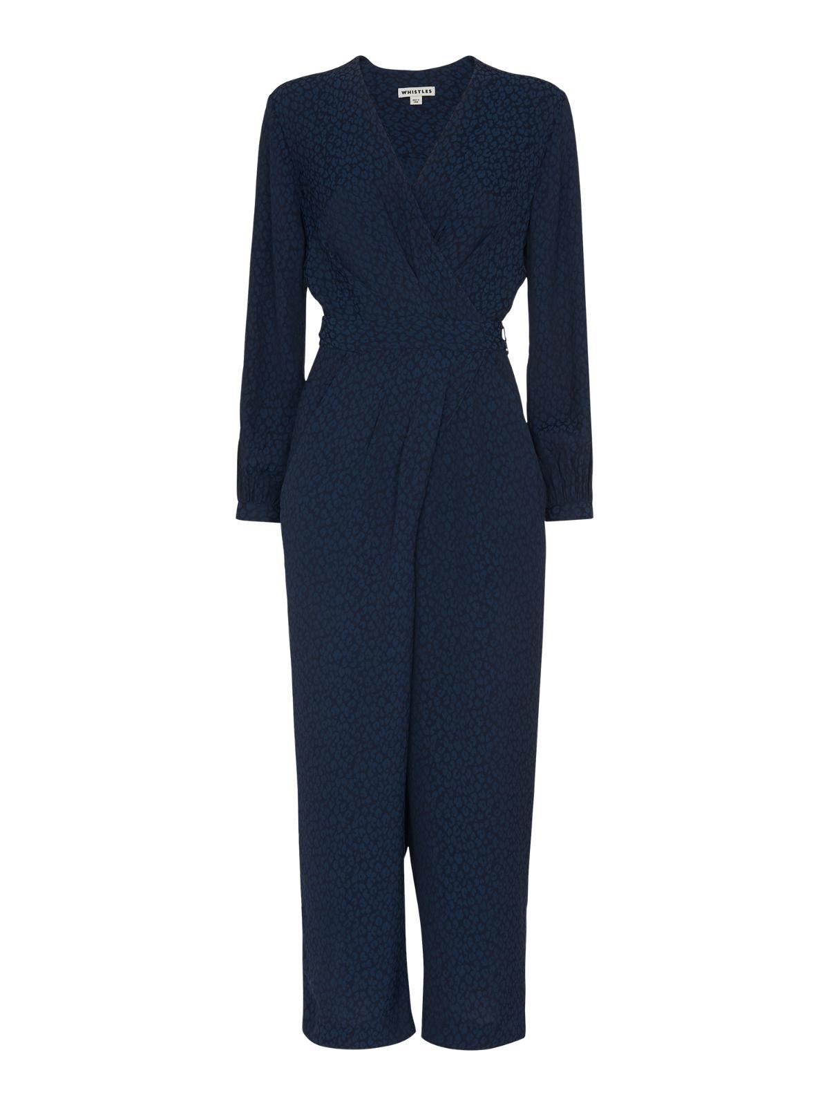 WHISTLES Ladies Navy Multi Animal Jacquard Wrap Jumpsuit UK8 RRP189 BNWT