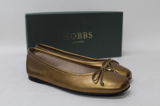 HOBBS Ladies Brass Gold Leather Square Toe Prior Ballerina Flat Shoes UK3 NEW