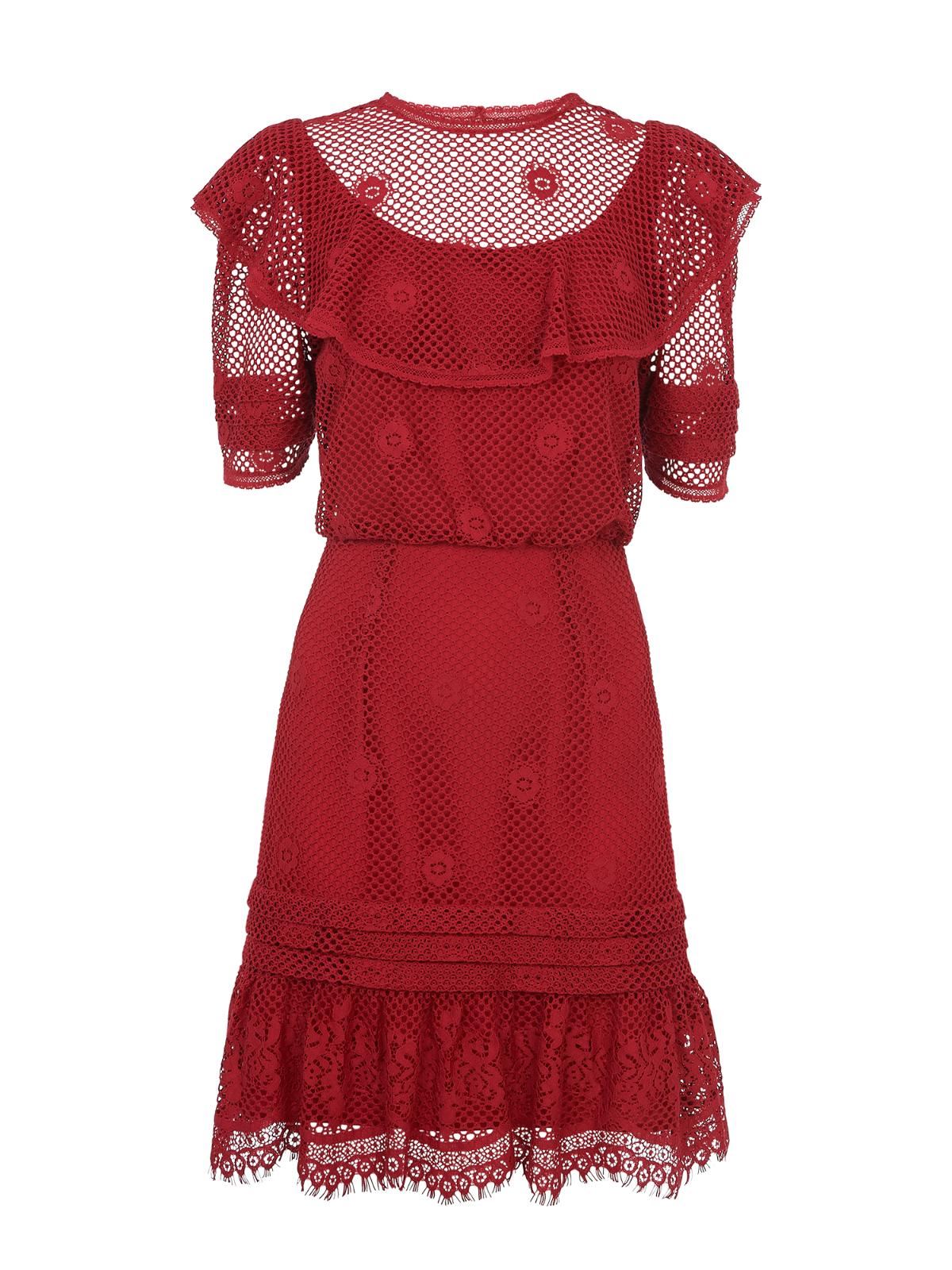 WHISTLES Mariah Lace Ruffle Dress Fit & Flare Red Short Sleeved UK6 RRP219 BNWT