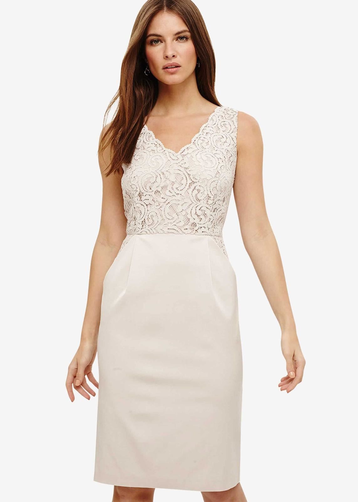 Phase Eight Trixi Lace Mix Sleeveless Sheath Dress Oyster Size UK8 RRP130