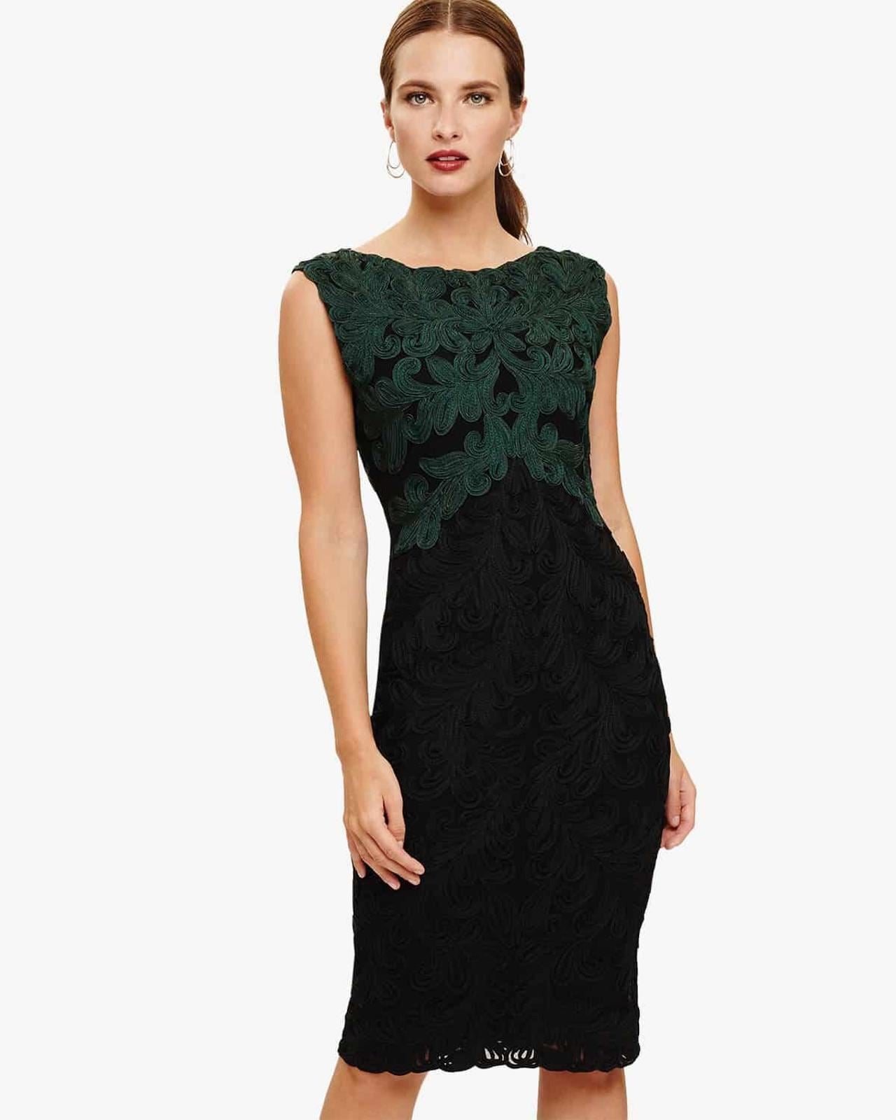 Phase Eight Countess Tapework Lace Sheath Dress Green/Black Size UK12 RRP199