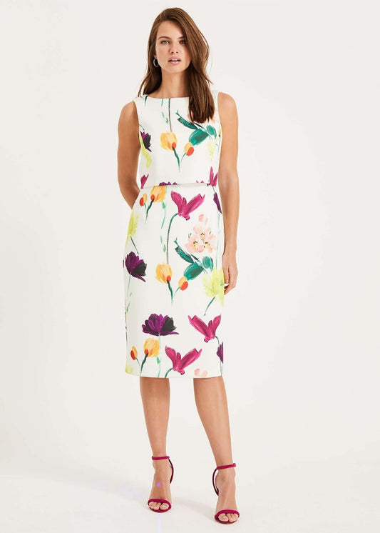Phase Eight Elin Floral Shift Dress Ivory/Multi Size UK10 RRP110