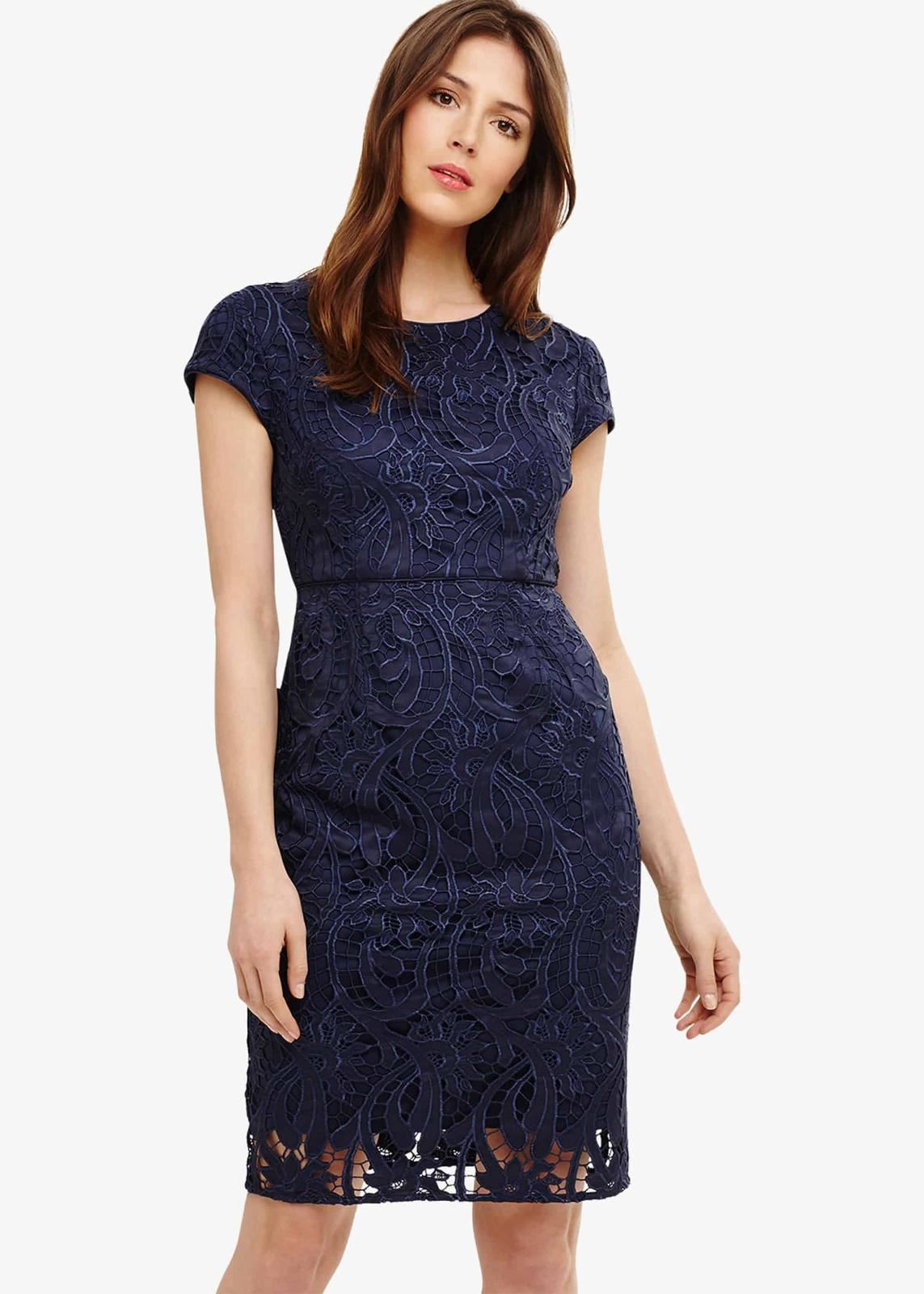 Phase Eight Anna Leah Cutwork Lace Shift Dress French Navy Size UK8 RRP150