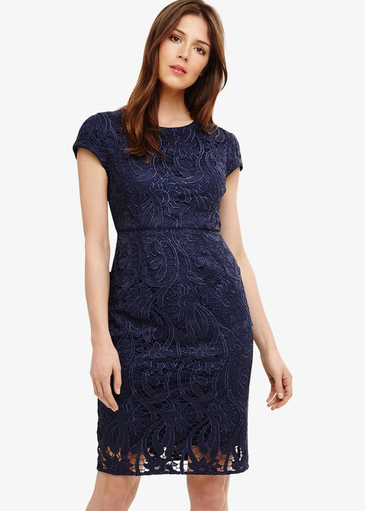 Phase Eight Anna Leah Cutwork Lace Shift Dress French Navy Size UK8 RRP150