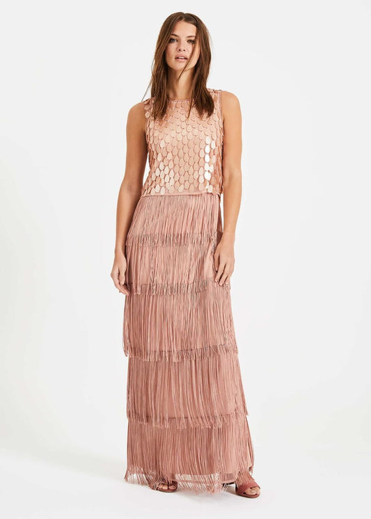 Phase Eight Amandine Fringe Maxi Maxi Dress Petal Size UK8 RRP225