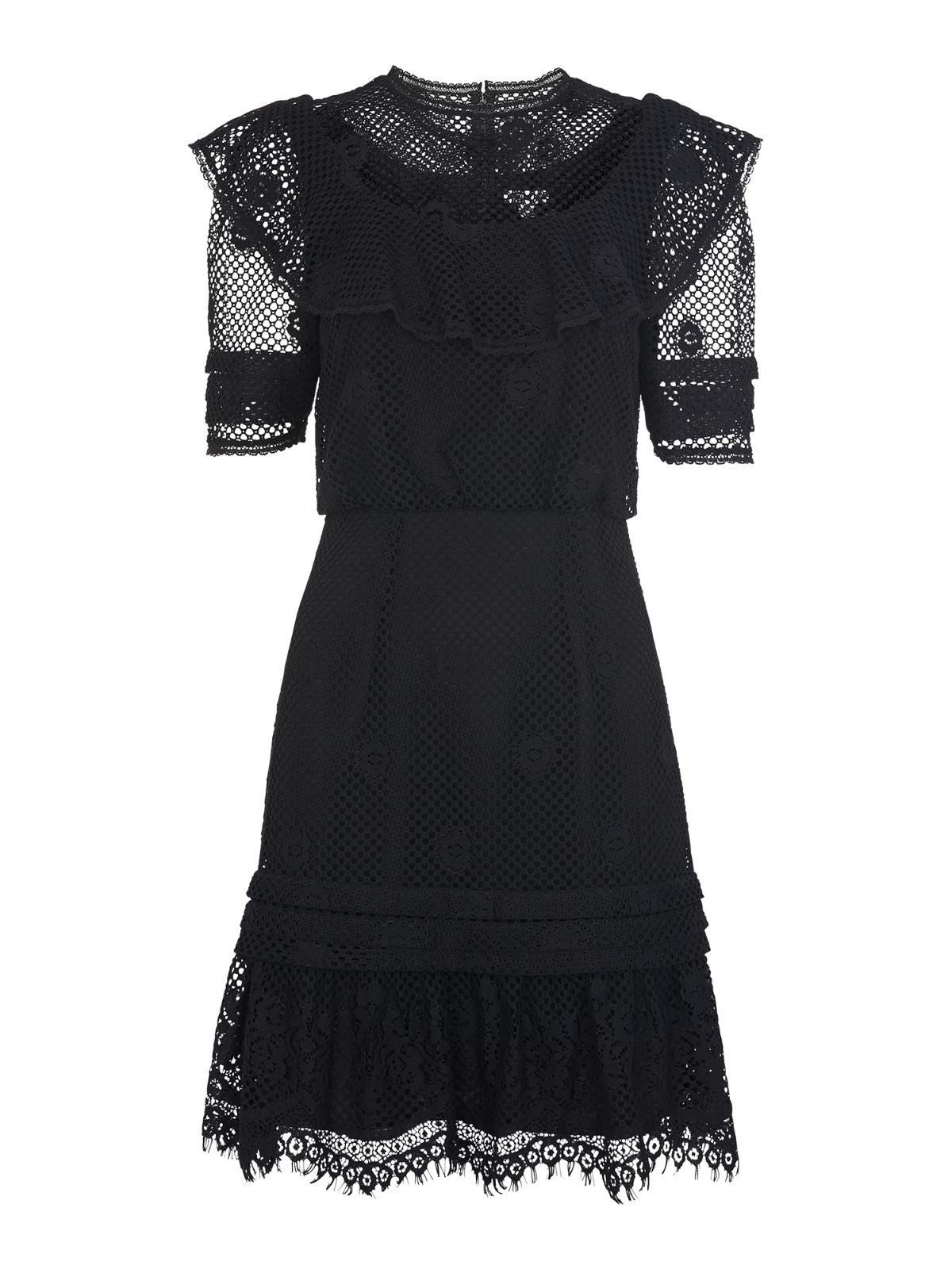 WHISTLES Mariah Lace Ruffle Dress Short Sleeve Black Crew Neck UK12 BNWT RRP219