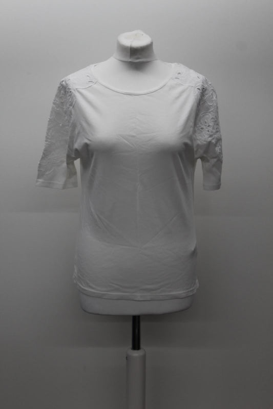 PHASE EIGHT Ladies Kaley White Cotton Blend Embroidered Sleeve T-Shirt UK8 BNWT