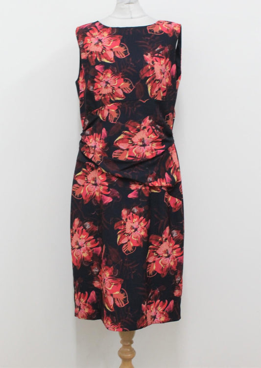 HOBBS Ladies Navy Multi Floral Printed Draped Waist Eva Shift Dress UK12 BNWT