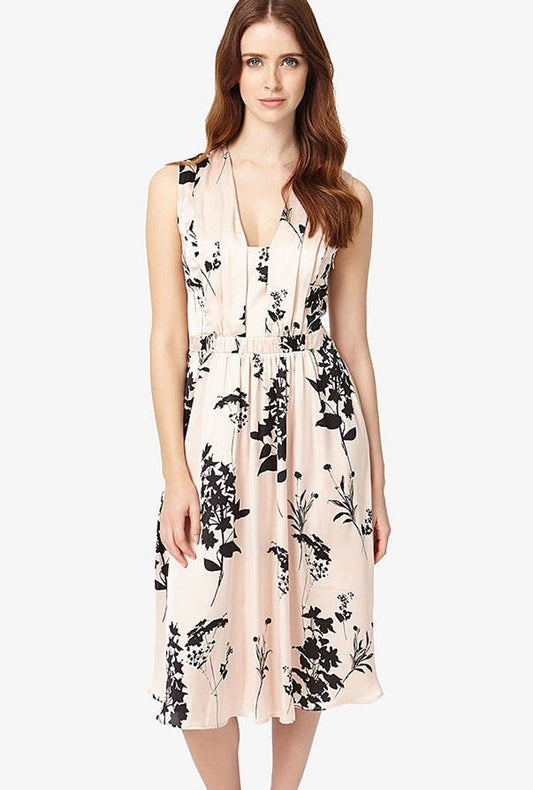 PHASE EIGHT Ladies Tatiana Satin Printed Dress Black/Cameo Pink UK16 BNWT RRP130