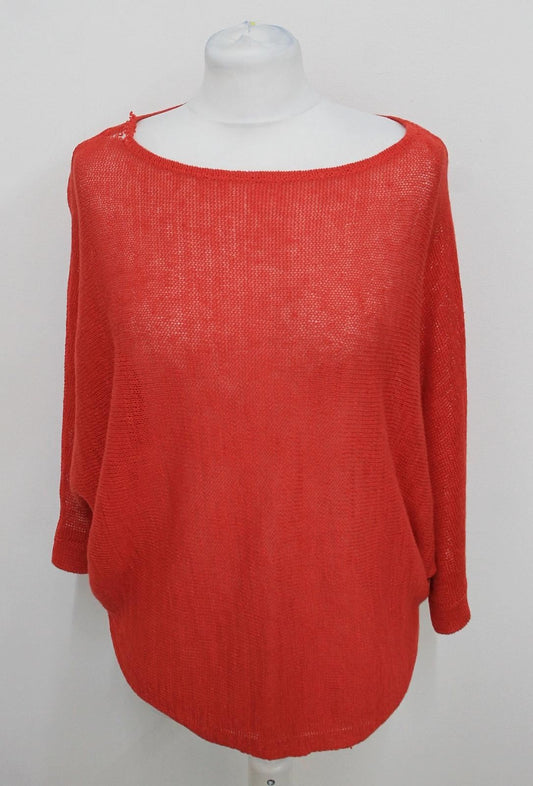 PHASE EIGHT Ladies Chilli Red Delmi Linen Batwing Knitted Top M RRP65 NEW