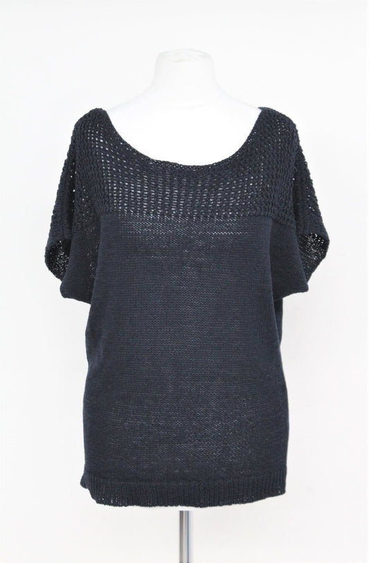 PHASE EIGHT Ladies Dark Blue Cotton Blend Short Sleeve Knitted Jumper S NEW