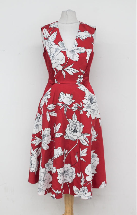 PHASE EIGHT Ladies Eve Raspberry & White Sleeveless Floral Sun Dress UK8 NEW