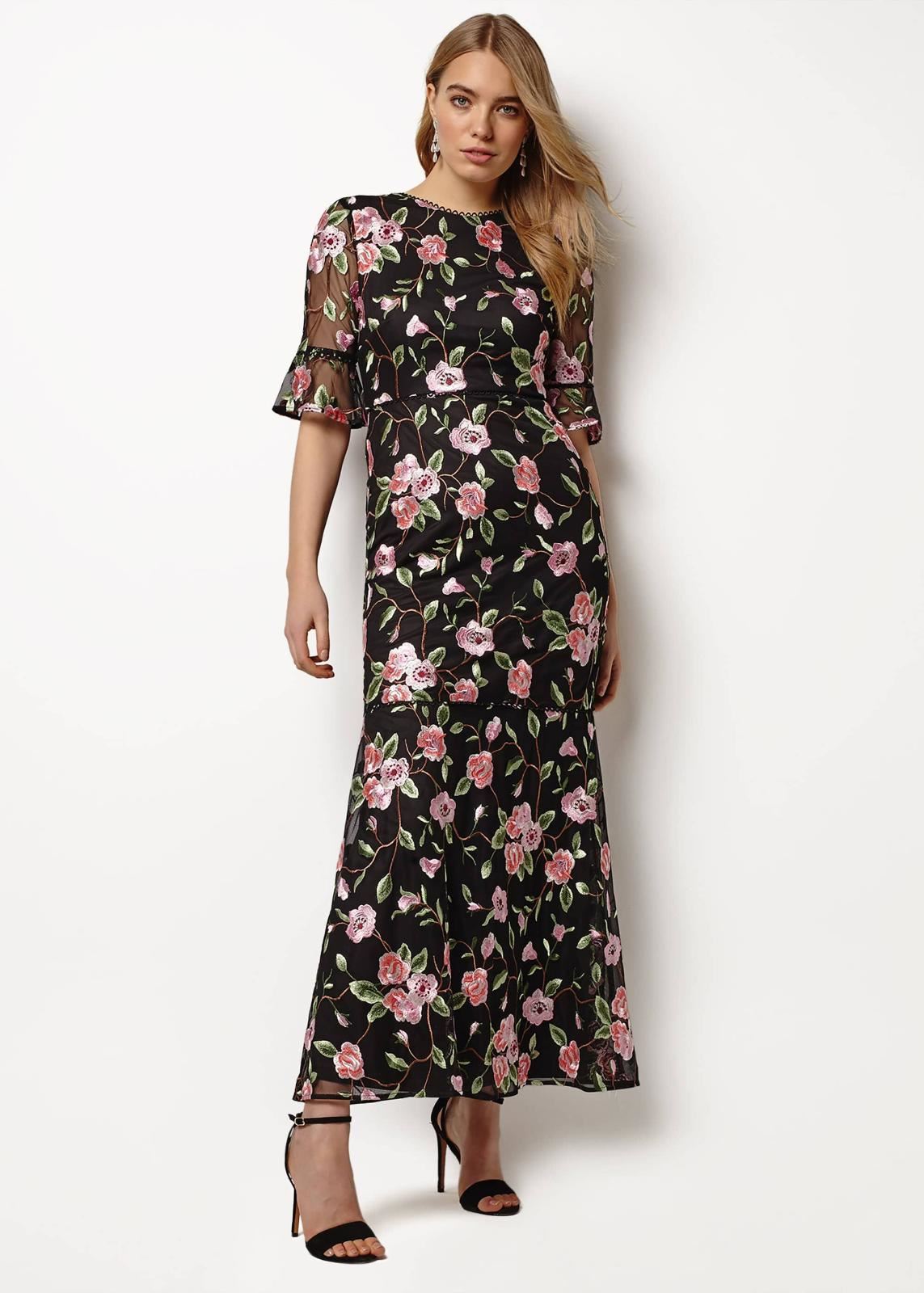 Phase Eight Antonette Embroidered Maxi Maxi Dress Black/Multi Size UK12 RRP325