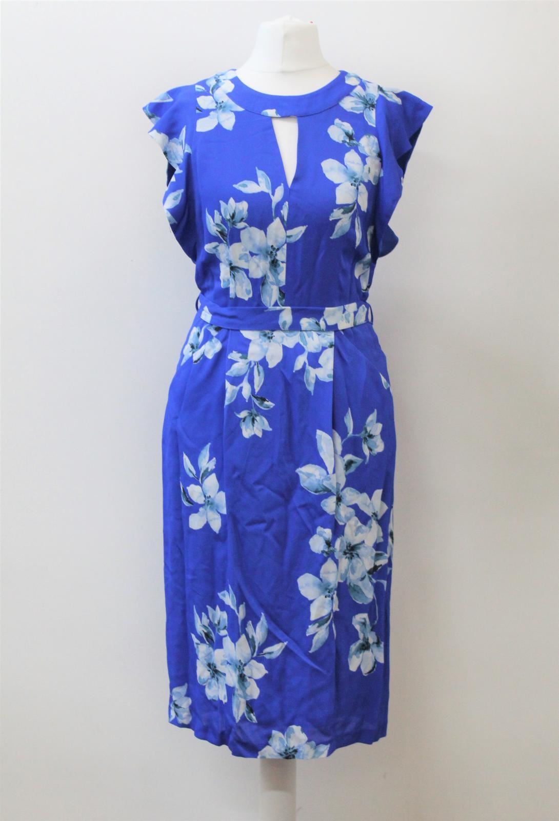 PHASE EIGHT Ladies Blue Olive Floral Azure Knee Length Tea Dress UK6 BNWT