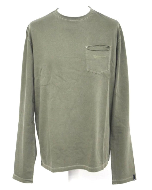 TRUE RELIGION Men's Olive Green Cotton Long Sleeve Top T-Shirt S RRP109 BNWT