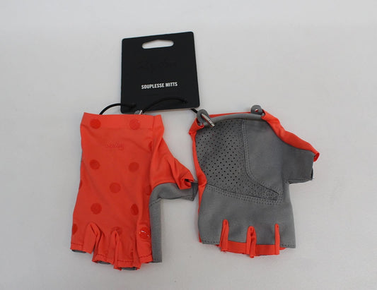 RAPHA Ladies Souplesse Polka Dot Cycling Mitts Coral Orange Grey S BNWT RRP50
