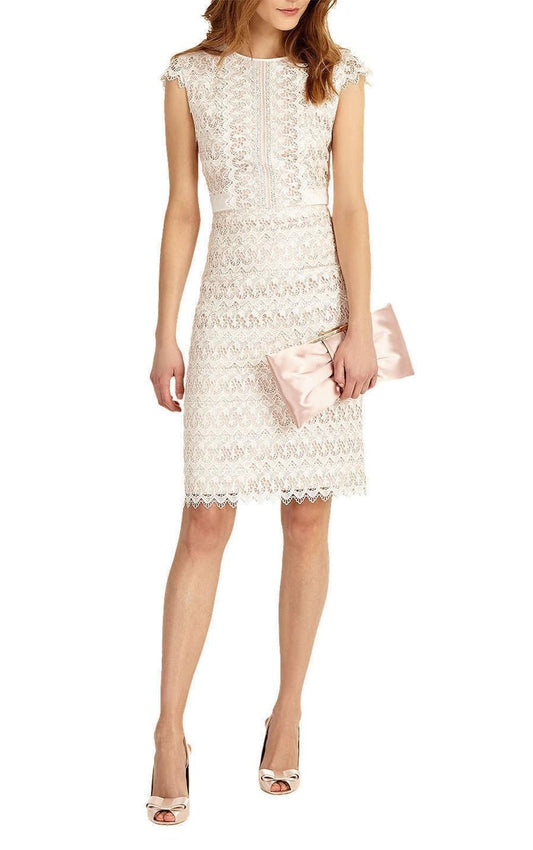 PHASE EIGHT Ladies Ally Layered Lace Dress Cameo Pink/Ivory UK12 NEW RRP160