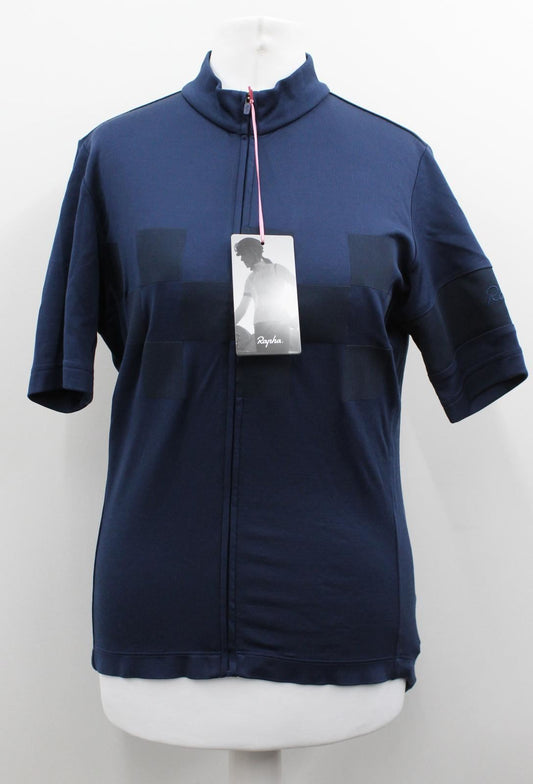RAPHA Ladies Navy Blue Lightweight Short Sleeve Cycling Check Jersey S BNWT